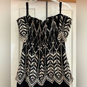 Cachet Black Top with White Embroidery. Size XL
